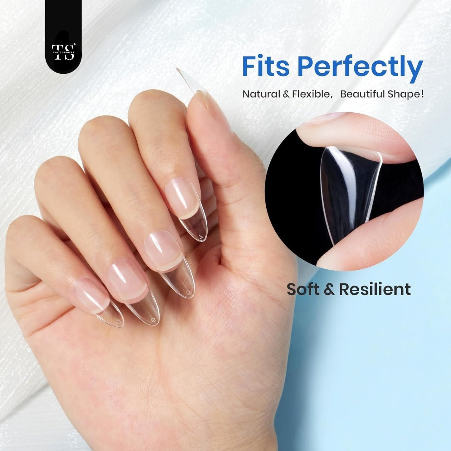 GV36 THR3E STROKES Soft Gel Nail Tips, Full Cover Clear Soft Nail Tips for Artificial False Nails Extension Nail Salons DIY Nail Art with Box, 550PCS (MEDIUM ALMOND N16)