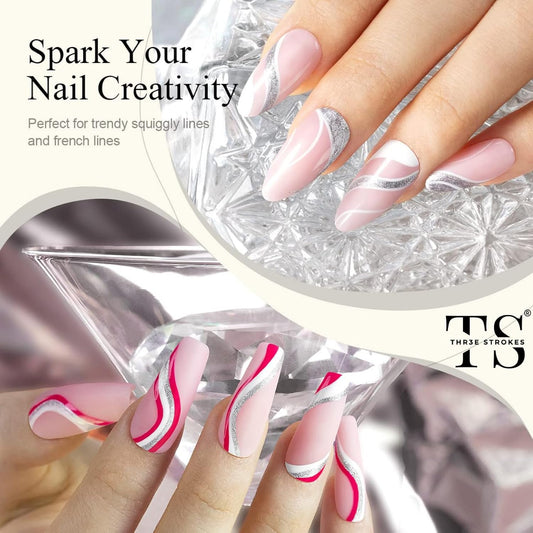 GV15 THR3E STROKES Gel Nail Polish Liner Set 8ML, Color Nail Art Winter French Polish White Black for French Tip Swirl Draw Nail Soak Off UV Curing Built Thin Brush Manicure Set For Salon DIY (ROSE PINK)