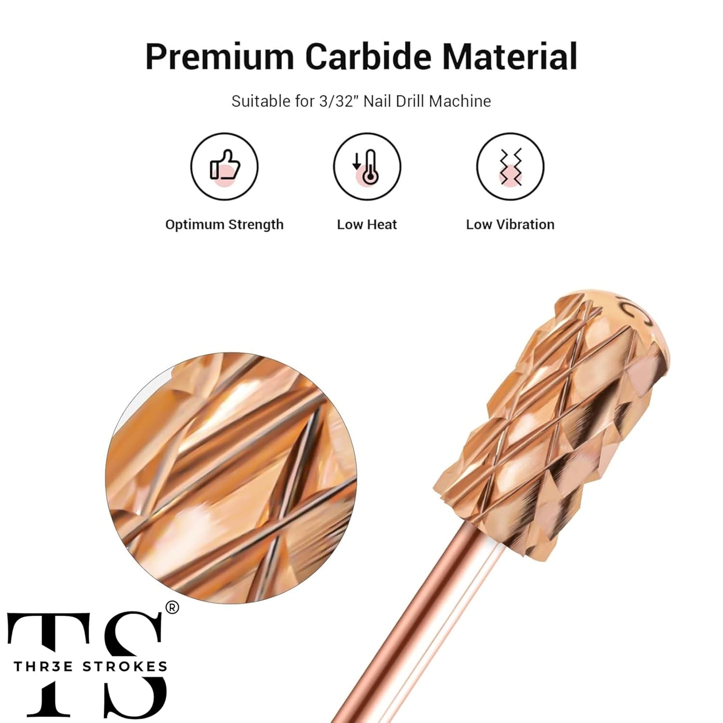 GV70 Nail Drill Bits, 3/32'' Smooth Round Top Large Barrel Carbide Bits, Suitable for Manicure Pedicure Cuticle Gel Polishing, Beginners Bits, Rose Gold, Series Bit (Quintuple Coarse-5XC, ROSE GOLD)