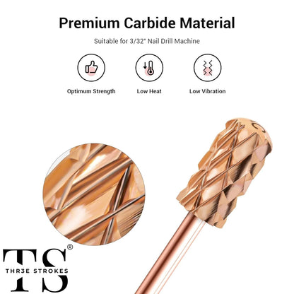 GV70 Nail Drill Bits, 3/32'' Smooth Round Top Large Barrel Carbide Bits, Suitable for Manicure Pedicure Cuticle Gel Polishing, Beginners Bits, Rose Gold, Series Bit (Quintuple Coarse-5XC, ROSE GOLD)