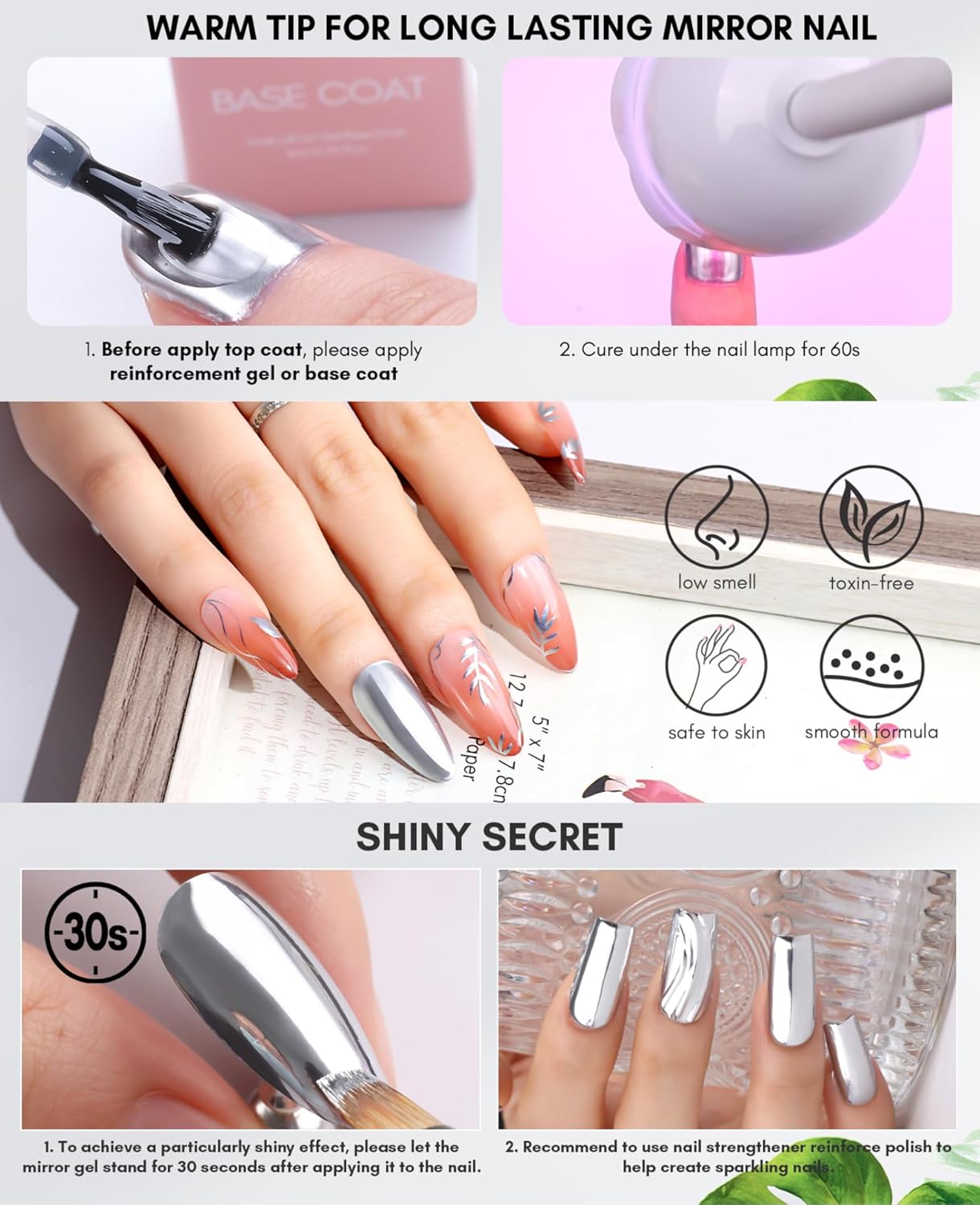 GV100 THR3E STROKES 8Ml Mirror Shine Gel Metallic Finish Silver Gel Uv/Led Gel Metal Painting Gel Drawing Mirror Nail Gel For Nail Art Designs (Silver)