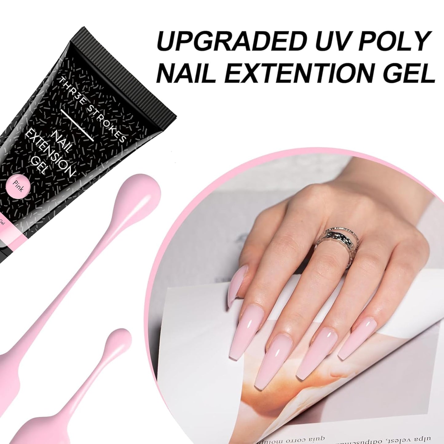 NP288 THR3E STROKES 30 ML Poly l tubes Polygel For Nails Extensions Finger nail art Manicure Acrylic gel Varnish hybrid UV Poly gel Professional Salon Nail DIY Gift for Women (PINK)