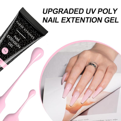 NP288 THR3E STROKES 30 ML Poly l tubes Polygel For Nails Extensions Finger nail art Manicure Acrylic gel Varnish hybrid UV Poly gel Professional Salon Nail DIY Gift for Women (PINK)