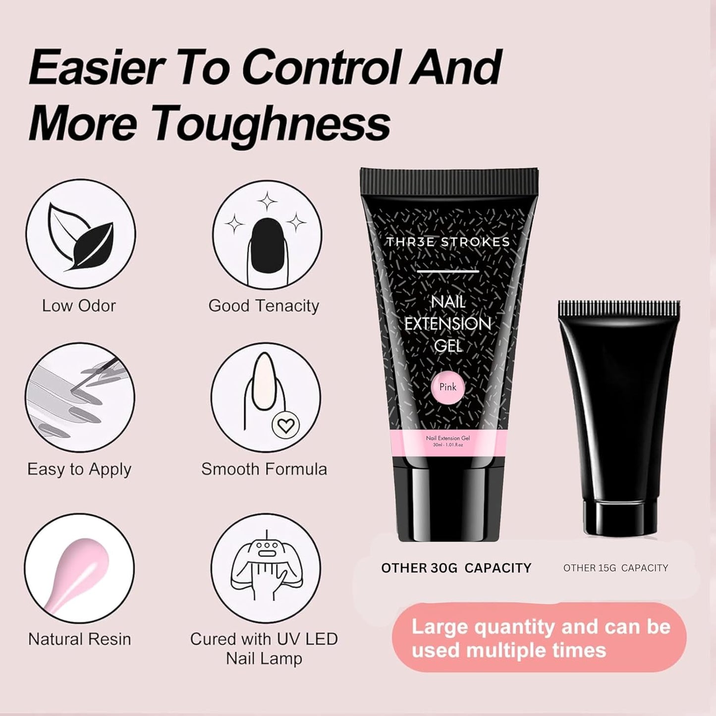 NP288 THR3E STROKES 30 ML Poly l tubes Polygel For Nails Extensions Finger nail art Manicure Acrylic gel Varnish hybrid UV Poly gel Professional Salon Nail DIY Gift for Women (PINK)