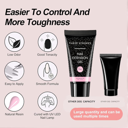 NP288 THR3E STROKES 30 ML Poly l tubes Polygel For Nails Extensions Finger nail art Manicure Acrylic gel Varnish hybrid UV Poly gel Professional Salon Nail DIY Gift for Women (PINK)