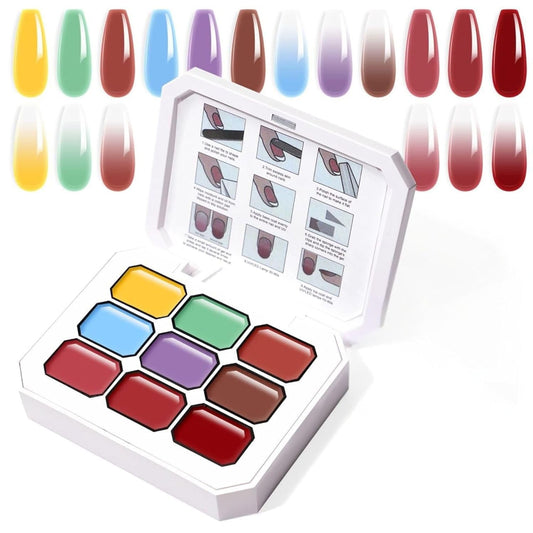 NP32 THR3E STROKES Solid Cream GelPolish Set, 9 Colors Pudding Gel Nail Polish Palette with Nail Brush, Nude Pink Orange Red Solid Gel Polish Nail Art Kit Soak Off Portable Gift for Girls/Friend DIY Home