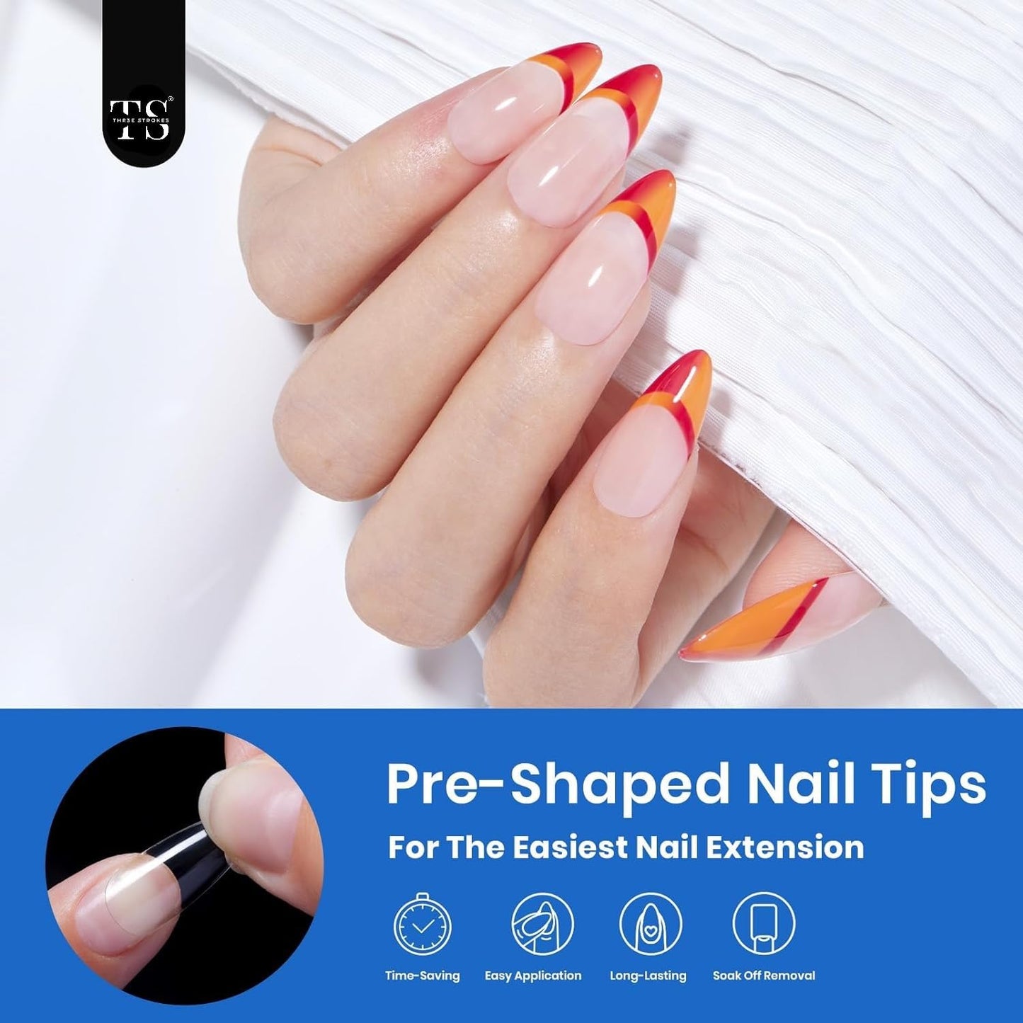 GV36 THR3E STROKES Soft Gel Nail Tips, Full Cover Clear Soft Nail Tips for Artificial False Nails Extension Nail Salons DIY Nail Art with Box, 550PCS (MEDIUM ALMOND N16)