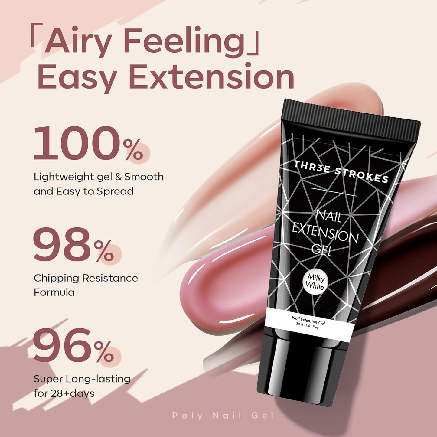 NP294 THR3E STROKES PolyGel Quick Upgrade Poly Gel Kits,30ML Polygel Nail Kit Builder Gel,Nail Extension Gel Trendy Nail Art Design Salon Nail Easy DIY at Home (6 MILKY WHITE) (UV/LED LAMP REQUIRED)