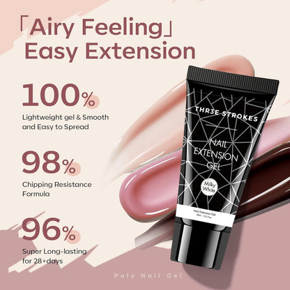 NP294 THR3E STROKES PolyGel Quick Upgrade Poly Gel Kits,30ML Polygel Nail Kit Builder Gel,Nail Extension Gel Trendy Nail Art Design Salon Nail Easy DIY at Home (6 MILKY WHITE) (UV/LED LAMP REQUIRED)