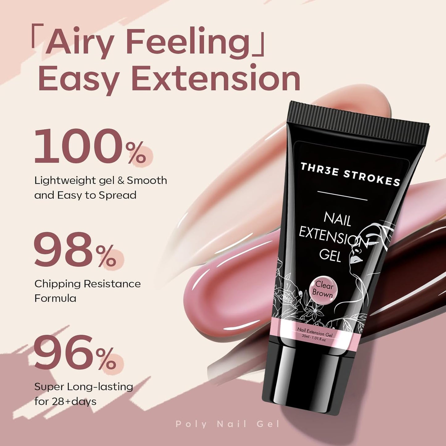 NO298 THR3E STROKES Polygel Quick Upgrade Poly Gel Finish Kits,30ML Polygel Nail Kit Builder Gel,Nail Extension Gel Trendy Nail Art Design Salon Nail Easy DIY At Home(11 CLEAR BROWN)(UV/LED Lamp Required)