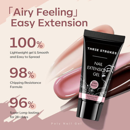 NO298 THR3E STROKES Polygel Quick Upgrade Poly Gel Finish Kits,30ML Polygel Nail Kit Builder Gel,Nail Extension Gel Trendy Nail Art Design Salon Nail Easy DIY At Home(11 CLEAR BROWN)(UV/LED Lamp Required)