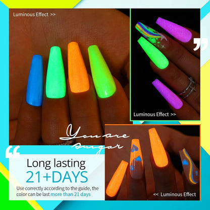 GV42 THR3E STROKES Gel Nail Polish Neon Gel Nail Polish Set Fluorescent Gel Polish Luminous Glow in Dark Gel Polish Orange Hot Pink Blue Yellow Green Purple Vibrant Spring Summer Gel Polish 7ML (UV/LED LIGHT REQUIRED)  neongd