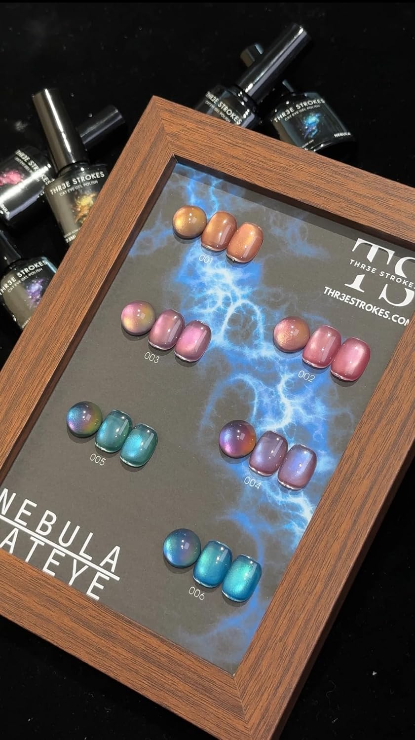 NP40 THR3E STROKES Glitter Cat Eye Gel Nail Polish Set with Magnet Colorful Galaxy for Holographic Cat Eye, Salon Gel Manicure and Nail Art DIY at Home (NEBULA)
