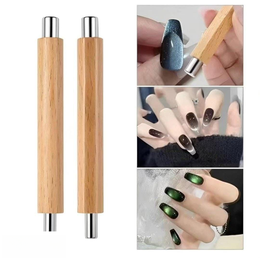 Wooden Handle Cat Eye Magnet Wand – 2 Pcs for Magnetic Nail Art