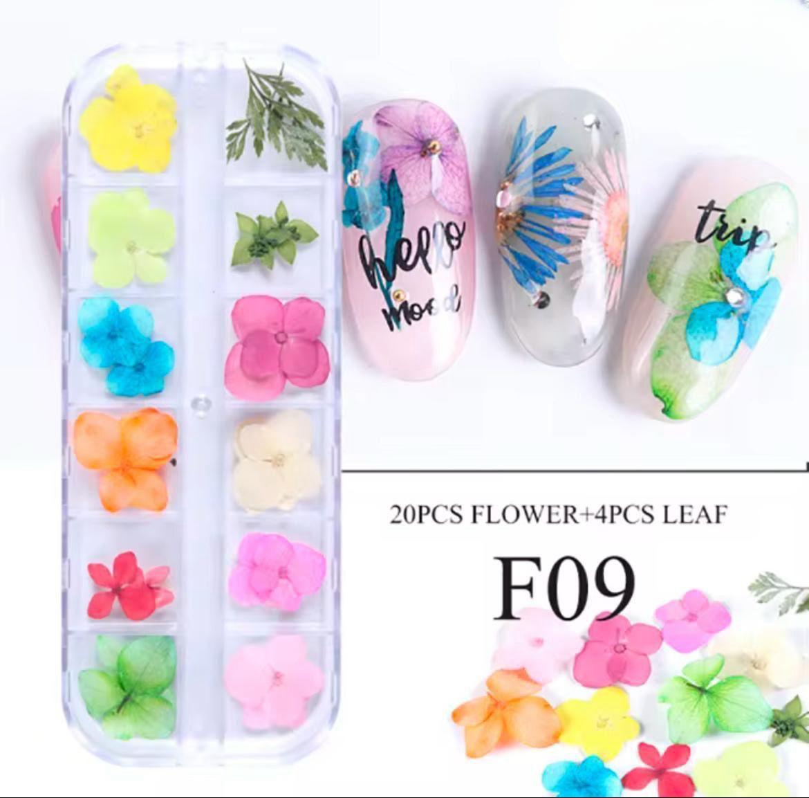 24Pcs 3D Dried Flower Nail Art Kit | Real Pressed Floral Decals (F09)