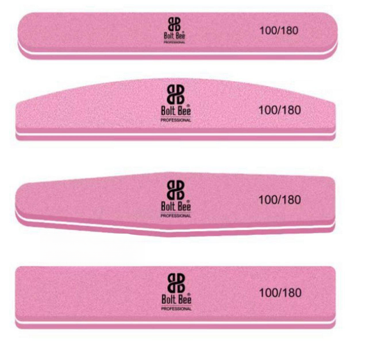 Bolt Bee Pink Nail File Set | 100/180 Grit Double-Sided Emery Boards