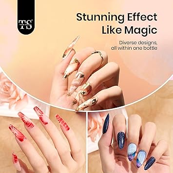 NP21 THR3E STROKES Nail Blooming Gel 15ml Clear Uv Led Blossom Gel Polish for Spreading Effect Marble Natural Stone Watercolor Floral Print Soak off Nail Gel Diy Nail Art Design Gift for Women