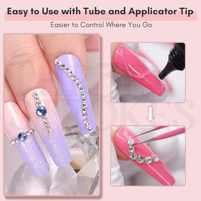 GV43 THR3E STROKES Nail Rhinestone Glue for Nails, Super Strong Gel Nail Glue for Nail Charm 3D Nails Bling Gel for Decoration Gem Nail Art Jewel Diamonds 15ML Cured Need Beauty Gift (UV REQUIRED)