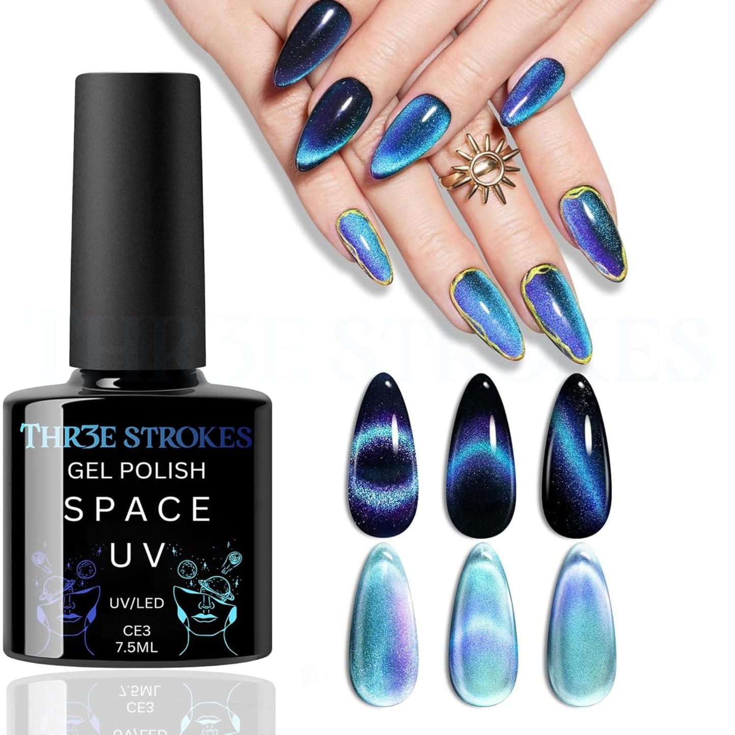 THR3E STROKES 9D Glitter Cat Eye Gel (CE3, 7.5ml) | Magnetic UV Polish