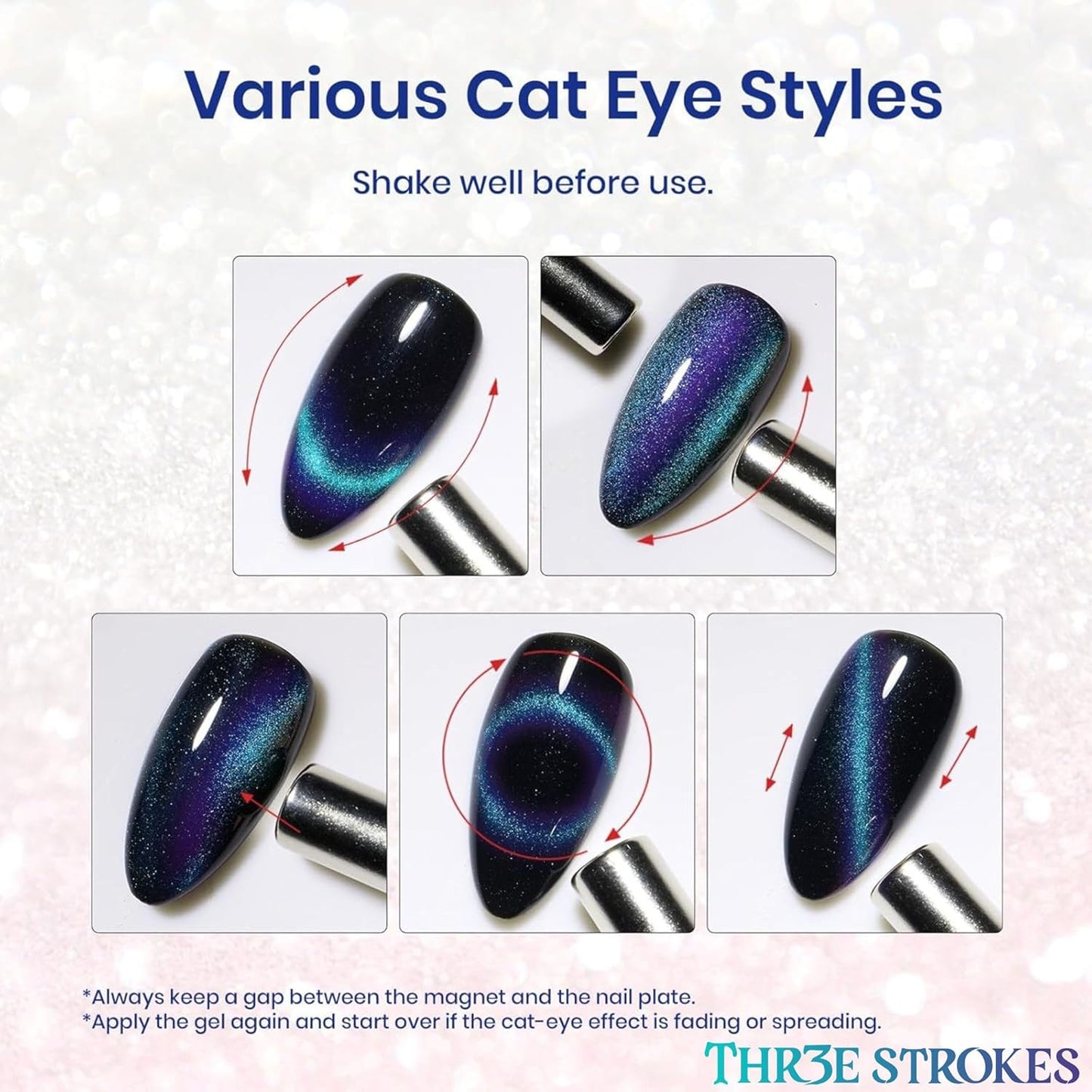 THR3E STROKES 9D Glitter Cat Eye Gel (CE3, 7.5ml) | Magnetic UV Polish