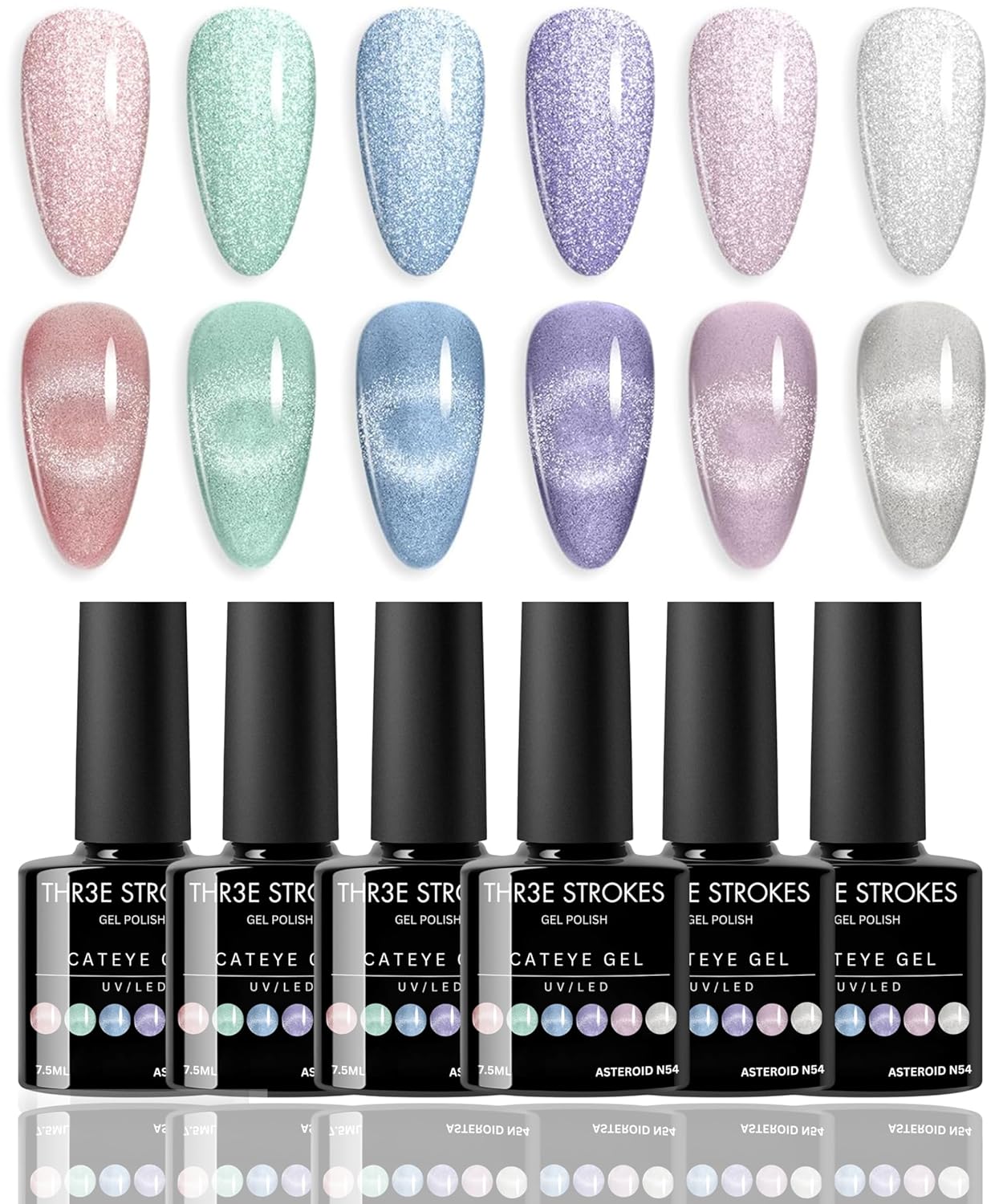 NP42 THR3E STROKES Gel Nail Polish Set - 6 Colors Gel Polish Glitter Gel Polish Sparkle Nail Polish Gel Manicure DIY Salon Nail Art Gifts