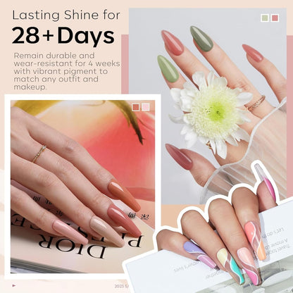 NP57 THR3E STROKES 32 PCS Gel Nail Polish Set, 28 Colors All Seasons Gel Polish with No Wipe Base, Glossy & Matte Top Coat and Nail Primer Black Brown Red Purple Gifts for Women DIY Salon Home 15ML (A0-Classic Seasons Colors)