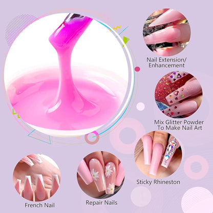 NP296 THR3E STROKES Builder Nail Gel, Gel Builder 15ml for Nails, Hard Gel Builder Nail Strengthener Extension Gel Nail Polish Rhinestone False Nail Tips Glue Gel in a Bottle (PINK)