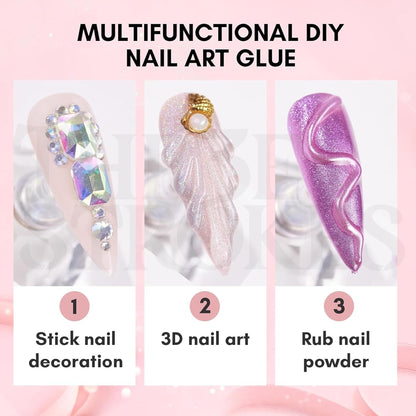GV43 THR3E STROKES Nail Rhinestone Glue for Nails, Super Strong Gel Nail Glue for Nail Charm 3D Nails Bling Gel for Decoration Gem Nail Art Jewel Diamonds 15ML Cured Need Beauty Gift (UV REQUIRED)