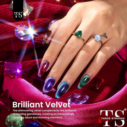 NP20 THR3E STROKES Cat Eye Gel Nail Polish Set, 6 Colors, Magnetic Effect, Glitter Red, Shiny Brown, Burgundy, Purple, Blue, Green, 7.5ML (Cluster X)