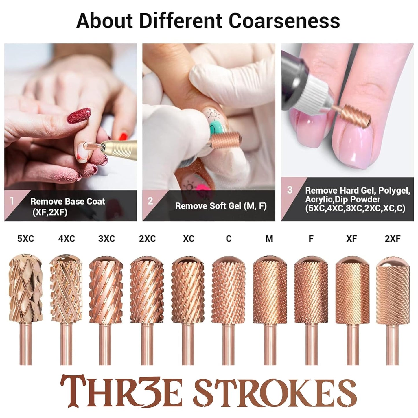 GV70 Nail Drill Bits, 3/32'' Smooth Round Top Large Barrel Carbide Bits, Suitable for Manicure Pedicure Cuticle Gel Polishing, Beginners Bits, Rose Gold, Series Bit (Quintuple Coarse-5XC, ROSE GOLD)