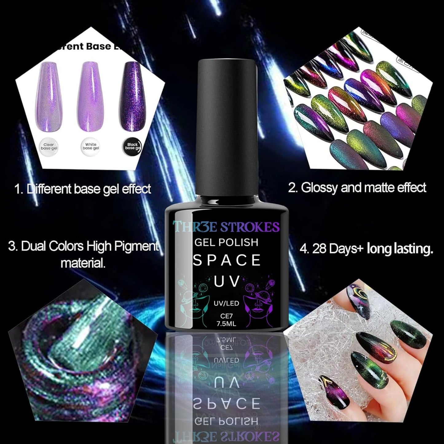 THR3E STROKES 9D Cat Eye Gel Polish – CE7 Magnetic Nail Art 7.5ml