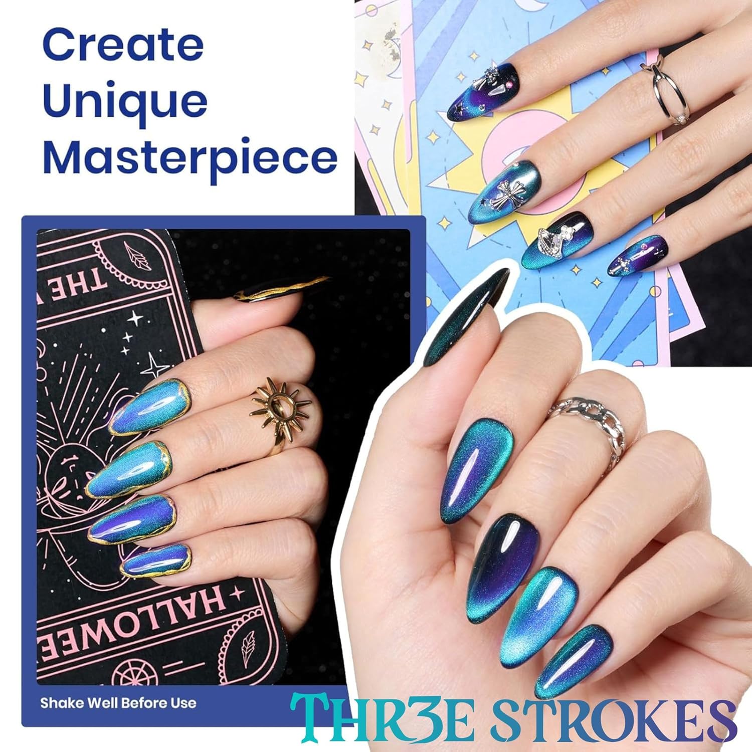 THR3E STROKES 9D Glitter Cat Eye Gel (CE3, 7.5ml) | Magnetic UV Polish