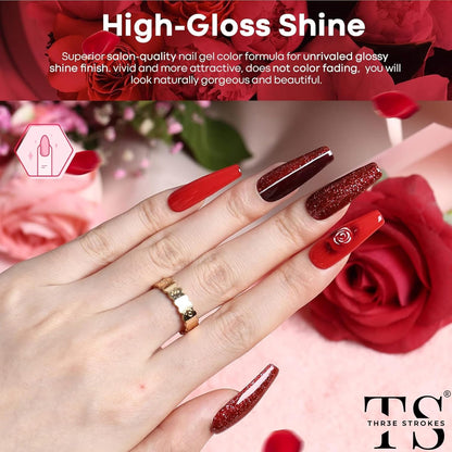 GV12 THR3E STROKES Gel Nail Polish Set- 6 Colors Nude Gel Polish All Seasons Skin Tones Pink Neutral Brown Gel Polish Kit (Uv/Led Lamp Required) Shades Need At Least 3 Layers, Shine Finish, 7.5 Milliliters (ROJA RED 888, 15ml)
