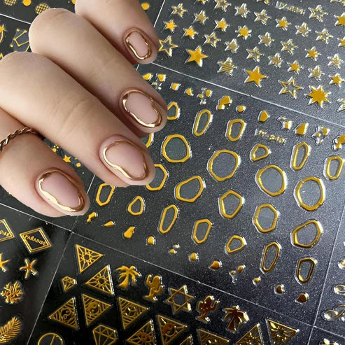 Gold Nail Art Stickers 30 Sheets | 3D Self-Adhesive Decals