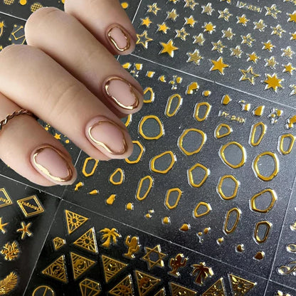 Gold Nail Art Stickers 30 Sheets | 3D Self-Adhesive Decals