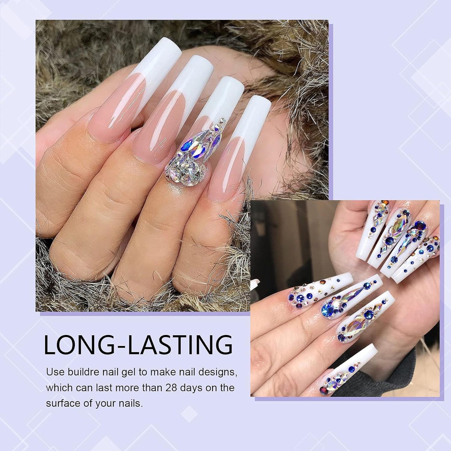 NP297 THR3E STROKES Builder Nail Gel, Gel Builder 15ml for Nails, Hard Gel Builder Nail Strengthener Extension Gel Nail Polish Rhinestone False Nail Tips Glue Gel in a Bottle (WHITE)