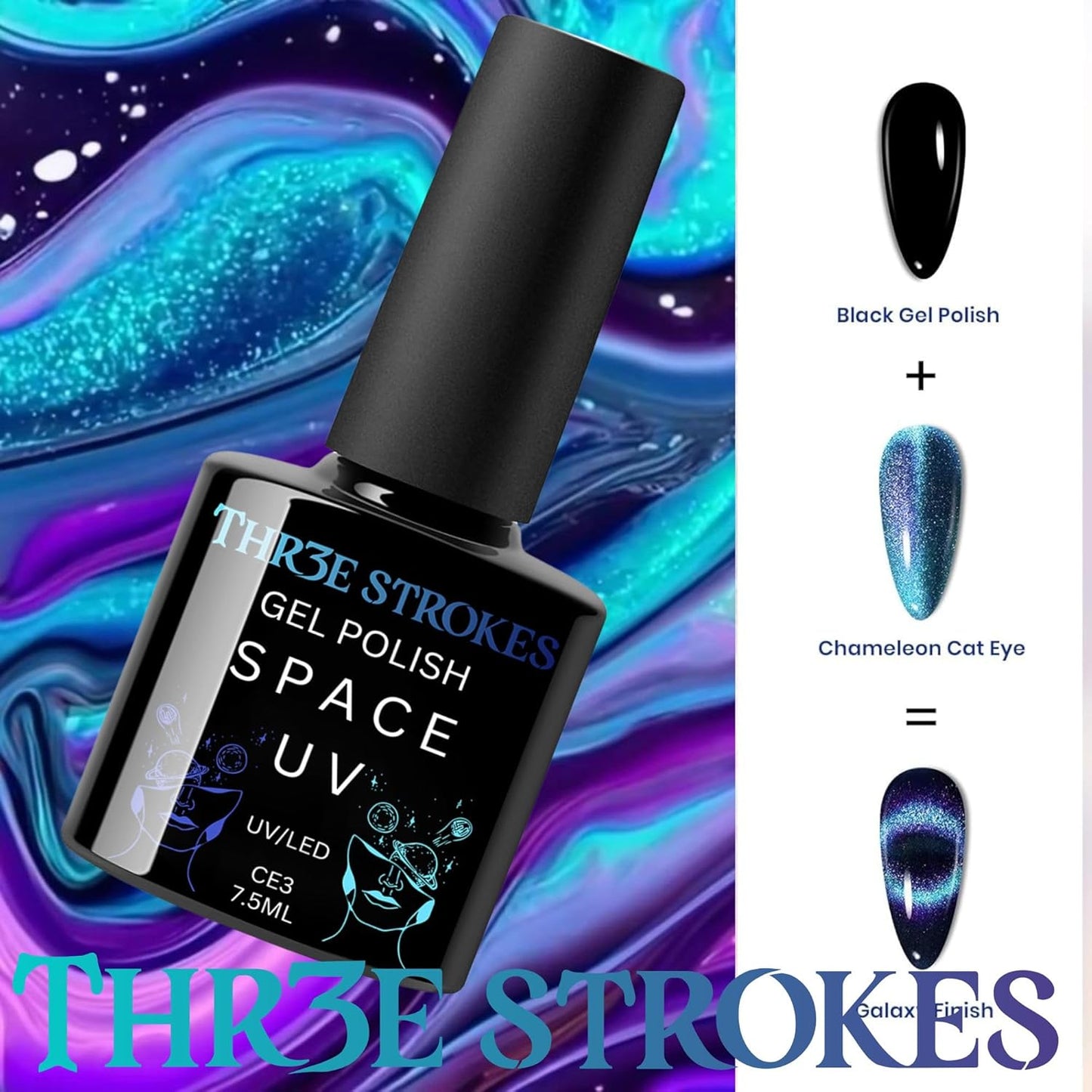 THR3E STROKES 9D Glitter Cat Eye Gel (CE3, 7.5ml) | Magnetic UV Polish