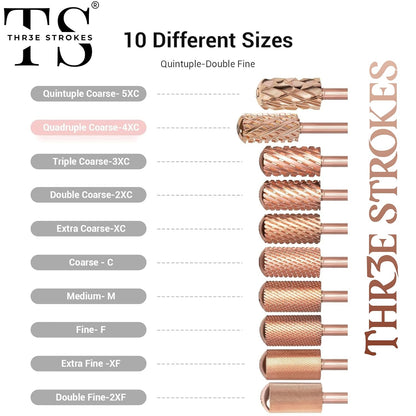 GV71 THR3E STROKES Nail Drill Bits, 3/32'' Smooth Round Top Large Barrel Carbide Bits, Suitable for Manicure Pedicure Cuticle Gel Polishing, Beginners Bits, Rose Gold, Series Bit (Quadruple Coarse-4XC, ROSE GOLD)