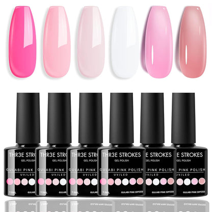 NP42 THR3E STROKES Gel Nail Polish Set - 6 Colors Gel Polish Glitter Gel Polish Sparkle Nail Polish Gel Manicure DIY Salon Nail Art Gifts