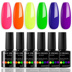 GV13 THR3E STROKES Gel Nail Polish Set- 6 Colors Nude Gel Polish All Seasons Skin Tones Pink Neutral Brown Gel Polish Kit (Uv/Led Lamp Required) Shades Need At Least 3 Layers, Shine Finish, 7.5 Milliliters (RAVE NEON RN5347, 15ml)