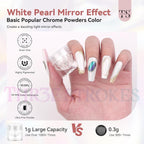 GV51 THR3E STROKES White Pearl Chrome Nail Powder - 1g Mirror Effect Chrome Powder for Gel Nails, Metallic Mermaid Chrome Nail Powder for Gel Polish, Pearl Nail Powder Glitter Dust Kit for Nail Art Decorations (WHITE PEARL)