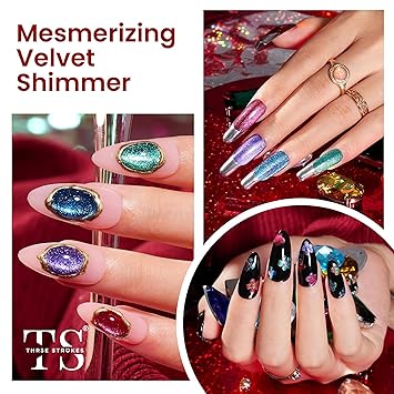 NP20 THR3E STROKES Cat Eye Gel Nail Polish Set, 6 Colors, Magnetic Effect, Glitter Red, Shiny Brown, Burgundy, Purple, Blue, Green, 7.5ML (Cluster X)