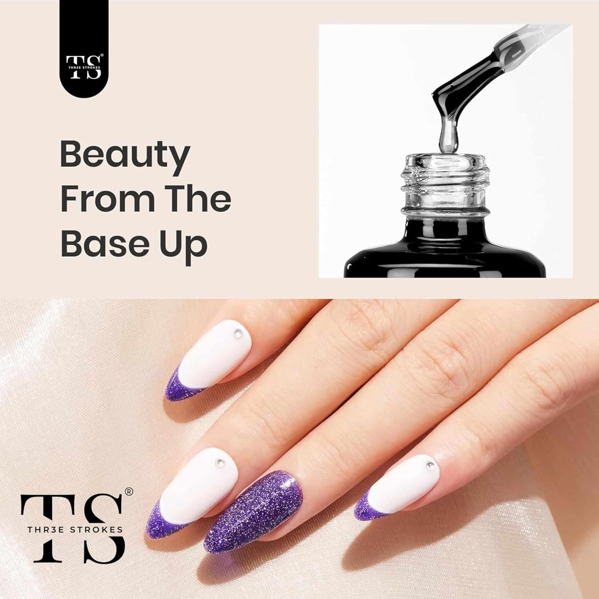 GV776 THR3E STROKES 2 Pcs 7.5Ml No Wipe Gel Top Coat And Base Coat Set - Soak Off Led Nail Lamp Gel Base Top Coat Finish Nail Art Design For Women. (Requires Uv Light)(Machine Se Sukhengi)