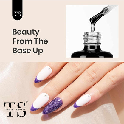 GV96 THR3E STROKES 2 Pcs 15Ml No Wipe Gel Top Coat And Base Coat Set - Soak Off Led Nail Lamp Gel Base Top Coat Finish Nail Art Design For Women. (Requires Uv Light)(Machine Se Sukhengi)