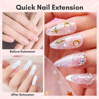 GV89 THR3E STROKES Poly Nail Gel 15ML Gel Builder for Nails, Glitter Clear, Gel Nail Extension,Nail Strengthener Hard Gel Color Gel Multifunctional Long-Lasting and Easy to Use for DIY Salon Quality (AURORA)