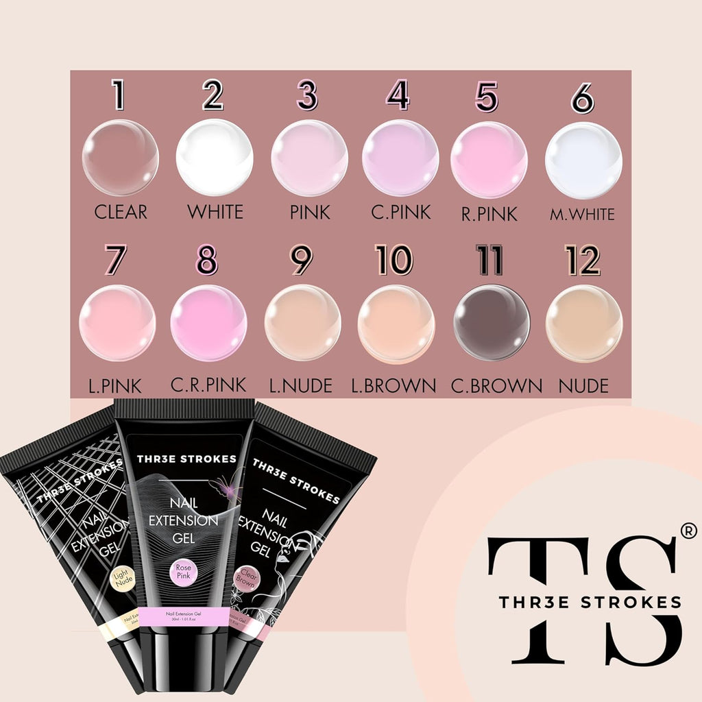 GV132 THR3E STROKES PolyGel Quick Upgrade Poly Gel Kits,30ML Polygel Nail Kit Builder Gel,Nail Extension Gel Trendy Nail Art Design Salon Nail Easy DIY at Home (5 ROSE PINK) (UV/LED LAMP REQUIRED)
