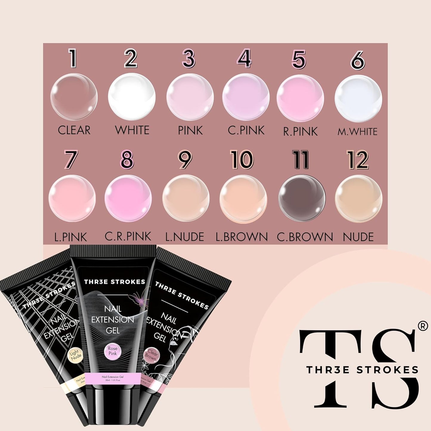 GV132 THR3E STROKES PolyGel Quick Upgrade Poly Gel Kits,30ML Polygel Nail Kit Builder Gel,Nail Extension Gel Trendy Nail Art Design Salon Nail Easy DIY at Home (5 ROSE PINK) (UV/LED LAMP REQUIRED)