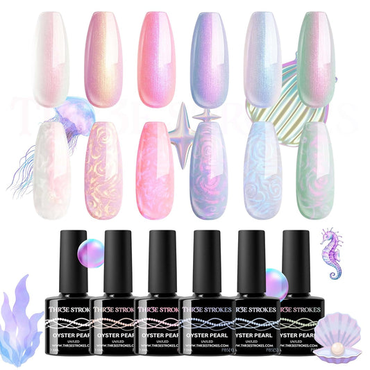 GV147 THR3E STROKES Gel Nail Polish Set- 6 Colors Pearl Gel Polish All Seasons Skin Tones Pink Neutral Brown Gel Polish Kit (Uv/Led Lamp Required) Shades Need At Least 3 Layers, Shine Finish, 7.5 Milliliters (PEARL P85, 15ml)