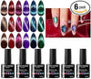 NP20 THR3E STROKES Cat Eye Gel Nail Polish Set, 6 Colors, Magnetic Effect, Glitter Red, Shiny Brown, Burgundy, Purple, Blue, Green, 7.5ML (Cluster X)