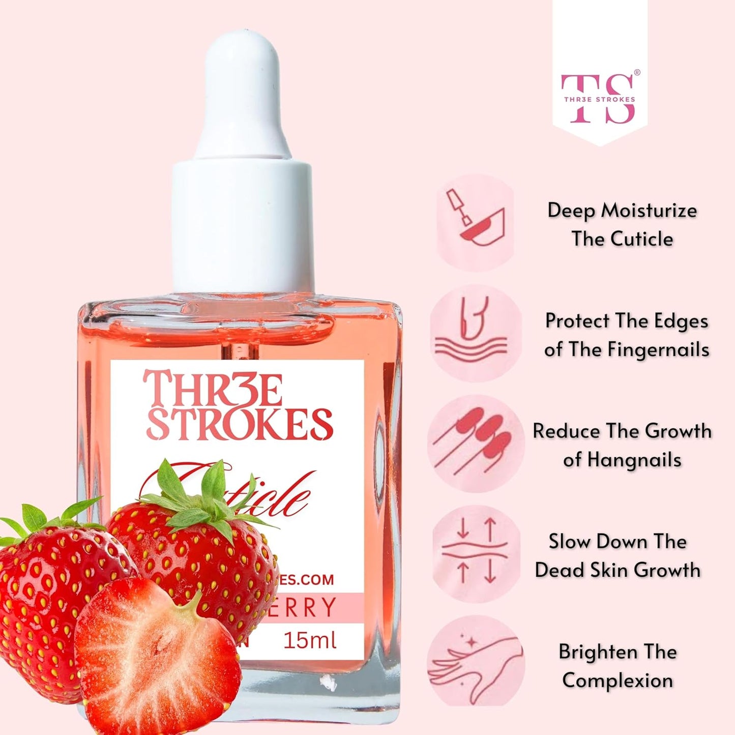 GV76 THR3E STROKES Naturale Revitalizing Cuticle Oil - Hydrating Oil For Repaired Cuticles Overnight - Remedy For Damaged Skin And Thin Nails - Paraben/Cruelty-Free Formula 15ML (STRAWBERRY)